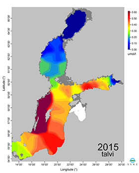 Ylijäämäfosfaatin määrä talvella 2015